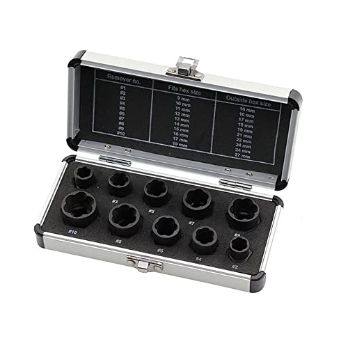 10 Pcs Impact Bolt & Nut Remover Set, Bolt Screw Extractor Set, Nut Remover Tool with Aluminium Storage Case for Removing Damaged Frozen Rusted Rounded-Off Bolts Nuts - color: Long Socket