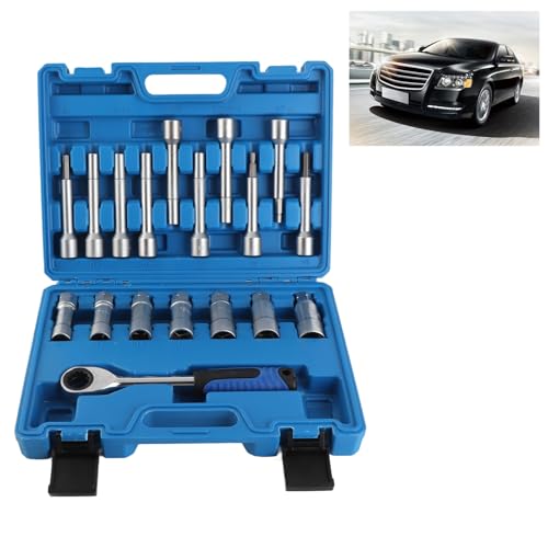 18pcs Shock Absorber Strut Nut Removal Socket Kit, Professional Car Suspension Repair Tool, Universal Strut Disassembly Set with PVC Grip Handles and Storage Box for