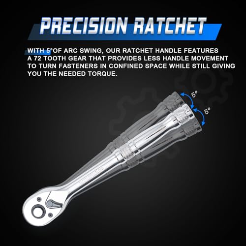 1/4 3/8/ 1/2 Inch Drive Ratchet Wrench Set,3-Piece Standard Socket Wrench Set,72-Tooth Quick Release,Reversible Ratcheting Feature with Metal Handle - size: 1/4-inch+3/8-inch+1/2-inch Set, style: Standard-Metal handle