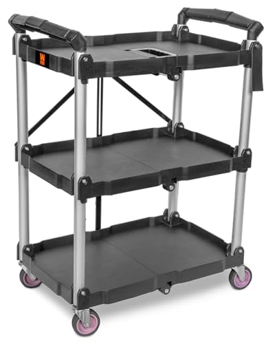 WEN Compact Foldable Service Utility Cart, Three Tier with 165-Pound Capacity (73065) - size: Foldable Cart