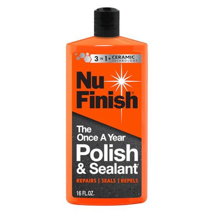 Nu Finish Once a Year Polish and Sealant - Professional Car Polish, 3-in-1 Ceramic Technology to Repair Scratches & Protect Paint, Gift for car Lovers - size: 16oz, style: Once a Year Polish