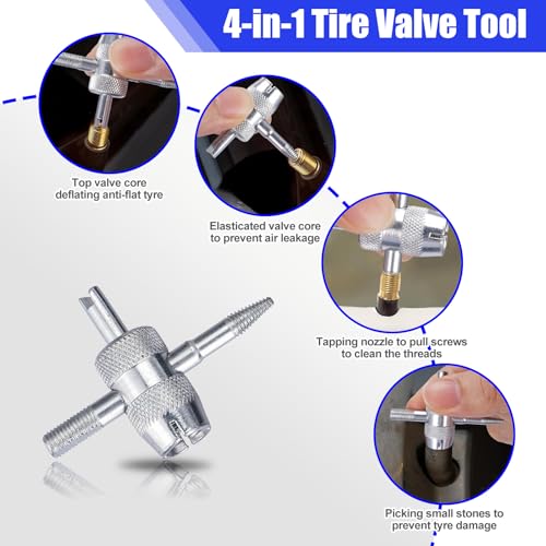 22PCS Red Handle Tire Valve Stem Tool Kit - Quick Install & Remove Valve Core Tool for Car/ATV/Truck/Lawn Mower, Longer Tire Valve Stem Puller For Checking Tire Pressure with TR413/TR414/TR418