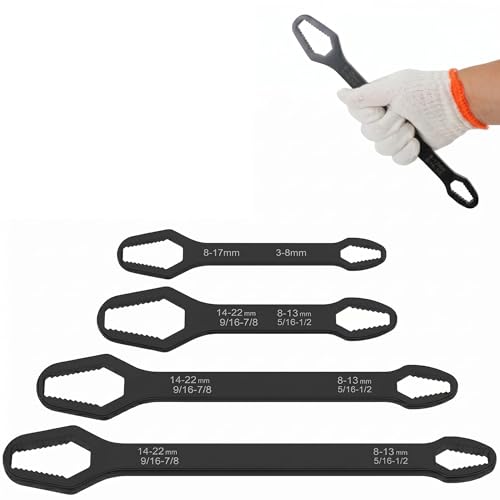 Universal Double Ended Wrench Set, 3mm-22mm Wrench Double-Head Self-Tightening Adjustable Wrench,Multifunctional Sink Tool Set for Home,Plumbing, Automotive Repair, Multi Size Bolt Removal,4PC - color: 4 Pcs