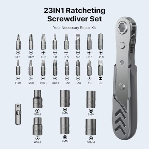 Stocking Stuffers for Men Adults, AXTH 23in1 Right Angle Ratcheting Screwdriver Set, Gifts for Dad, Unique Husband Christmas Gift, Magnetic Offset Screwdriver Repair Tool, Gadgets for Men - style: 23in1