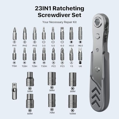 Stocking Stuffers for Men Adults, AXTH 23in1 Right Angle Ratcheting Screwdriver Set, Gifts for Dad, Unique Husband Christmas Gift, Magnetic Offset Screwdriver Repair Tool, Gadgets for Men - style: 23in1
