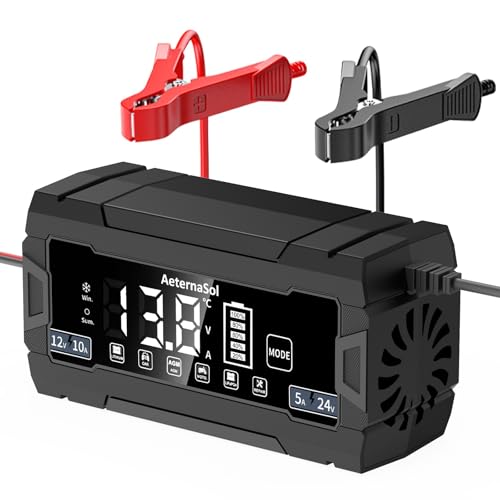10A Smart Battery Charger 12V/24V, 10-Stage Car Battery Charger Automotive, Trickle Charger Maintainer with Pulse Repair for Truck, Motorcycle, Battery Desulfator with Temperature Compensation (Black) - color: Black, size: 12V 10A