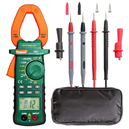 Auto Ranging Digital Multimeter TRMS 6000 with Battery Alligator Clips Test Leads AC/DC Voltage/Account,Voltage Alert, Amp/Ohm/Volt Multi Tester/Diode (38B) - color: 38B