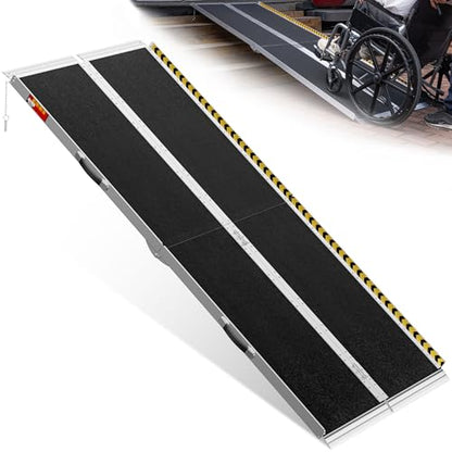 VNN Portable Wheelchair Ramp 7FT, Seamless Non-Slip Aluminum Ramps for Wheelchairs for Home, Handicap Wheelchair Ramps for Home Steps, Aluminum Loading Dock Plates, Doorways, Black - size: 7FT (Usable height 7-21 inch)