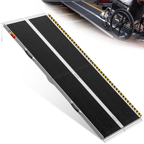 VNN Portable Wheelchair Ramp 7FT, Seamless Non-Slip Aluminum Ramps for Wheelchairs for Home, Handicap Wheelchair Ramps for Home Steps, Aluminum Loading Dock Plates, Doorways, Black - size: 7FT (Usable height 7-21 inch)