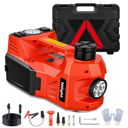 Nilight Electric Car Jack Hydraulic 5 Ton 12V Electric Jack with Inflatable Pump LED Light 3 in 1 Portable Electric Hydraulic Floor Jack for Car Tire Change Sedan SUV MPV Truck Emergency Kit, Orange - size: 5 T w Inflatable Pump