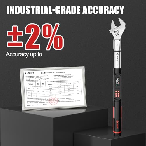 VANPO Adjustable Digital Torque Wrench, 5-99.6 Ft.lb/6.8-135Nm for Split AC | Electronic Torque Wrench with 38mm Jaw and 1/2" Ratchet, ±2% Accuracy, Buzzer, Vibration and LED Indicator for Moto, Car - size: 5-99.6 Ft.lb/6.8-135 Nm(14×18mm)