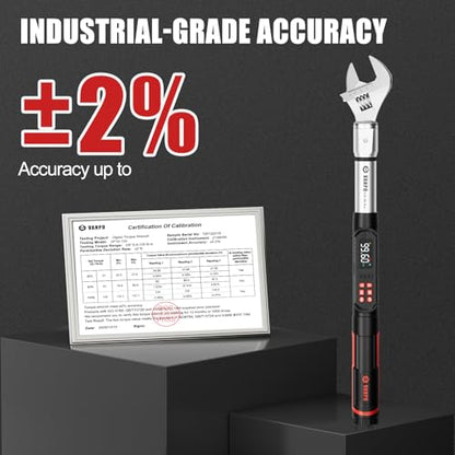 VANPO Adjustable Digital Torque Wrench, 5-99.6 Ft.lb/6.8-135Nm for Split AC | Electronic Torque Wrench with 38mm Jaw and 1/2" Ratchet, ±2% Accuracy, Buzzer, Vibration and LED Indicator for Moto, Car - size: 5-99.6 Ft.lb/6.8-135 Nm(14×18mm)