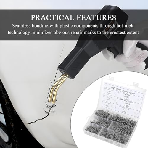 Hovom 1800PCS Plastic Welding Staples, 6 Sizes 0.6mm 0.8mm Big Wave Plastic Welder Staples, Stainless Steel Hot Staple for Car Bumper Repair, Bumper Welding Rods Repair Kit (1800PCS) - size: 1800PCS