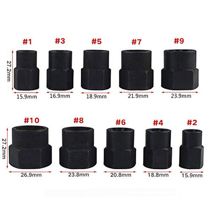 10Pcs Nut Remover,9-19mm Impact Nut Extractor Set,Nut Extractor Socket, Bolt Remover Tool Set,Drive Socket kit,Locking Socket Tools Kit (Hight Set)