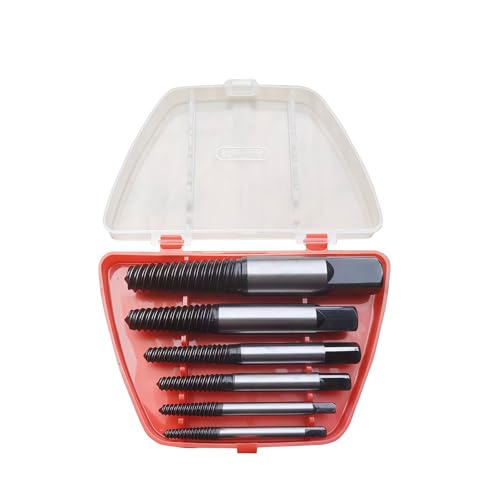 6-PCS Screw Extractor Set - Easy Out Broken Bolt Remover Kit with Drill Guide, Damaged Screw Extraction Tools for 3-9mm Bolts (Hardened Steel, Reverse Thread Design)