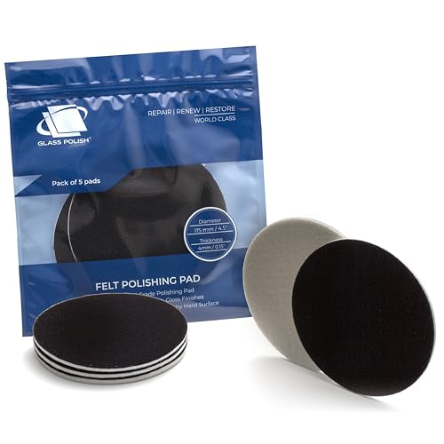 GLASS POLISH PRO Rayon Felt Polishing Pads 4.5” (115mm) - Pack of 5 | For Cerium Oxide Glass Polishing, Scratch Removal, Plastic & Headlight Restoration, Metal Polishing & Clear Coat Finishing - style: 4.5" (5 Pads)