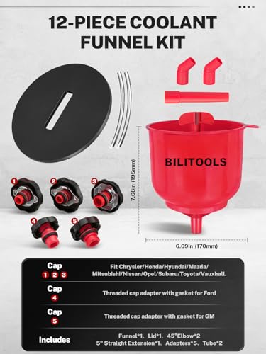 BILITOOLS Coolant Funnel Kit, Automotive Radiator Coolant Filling Tool | No-Spill Radiator Cooling System Bleeding Burping Tool Kit with Vent Tube