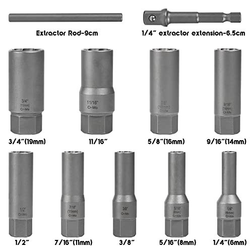 11-Pcs Spiral Deep Bolt Extractor Set, Stripped Bolt Remover Lug Nut Extractor Set, Stripped Lug Nut Remover for Broken Damaged Rounded-Off Bolts, Nuts, Bolts, Studs, Fittings, Threaded Tubes - size: 11Pcs