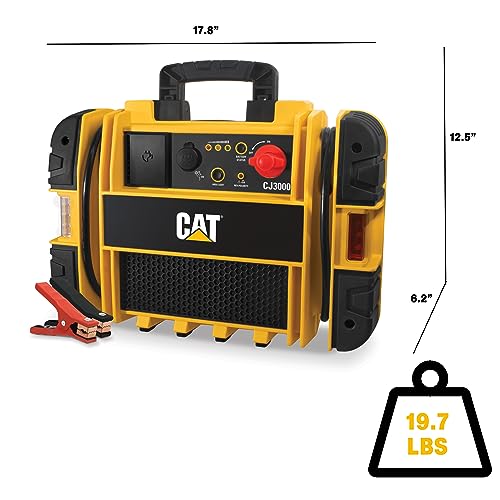 CAT CJ3000 Professional Jump Starter 1000 Peak Amp Battery Booster, Built-In Power Switch, Battery Clamps, Yellow