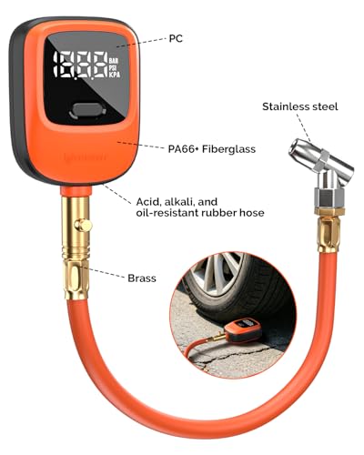 ETENWOLF T600 Digital Tire Pressure Gauge 0-250 PSI, ANSI B40.7 2A Grade High Precision(Plus-Minus 0.5%),Tire Gauge for Tire Pressure with Rubber Hose, Replaceable AA Batteries