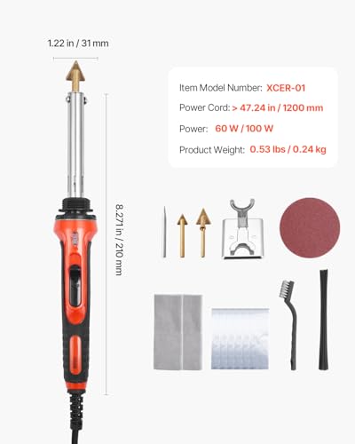 VEVOR Plastic Welder Kit, 60W/100W Dual-Power Plastic Welding Soldering Iron with 3 Welding Tips and 20 Welding Rods, Professional Plastic Repair Welding Tool for Car Bumper, Kayaks, Toys, Electronics - style: 60W/100W Dual-Power