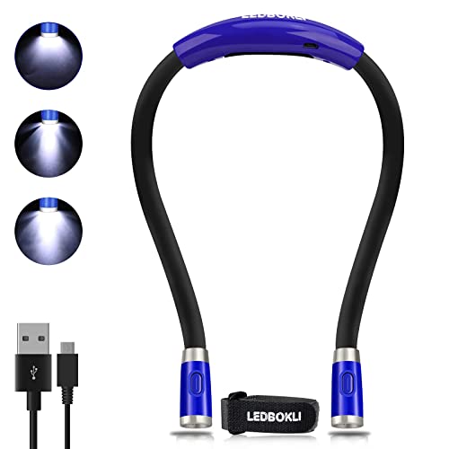 LEDBOLIK Neck Reading Light Blue, 660mAh Rechargeable Book Light for Reading in Bed – 6 Brightness, Bendable Arms, Hands Free for Knitting, Crocheting - color: 660mAh Blue