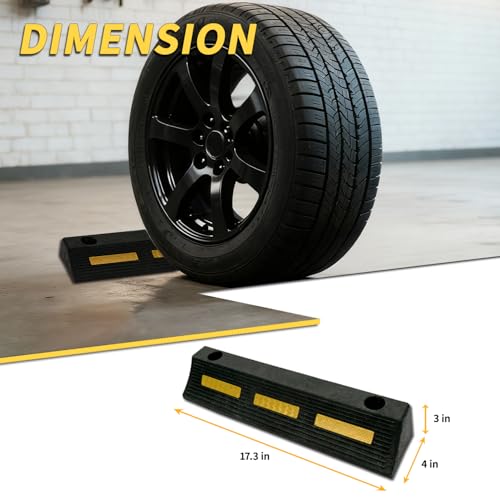 Vacallity 2 Pcs 17"L Heavy Duty Rubber Wheel Stops Parking Stopper for Garage Parking Aid Durable High-Visibility Tire Blocks Parking Aid Gadgets Tire Stops for Cars Trucks RVs with Bolt Installation - size: 3"Height2Pcs