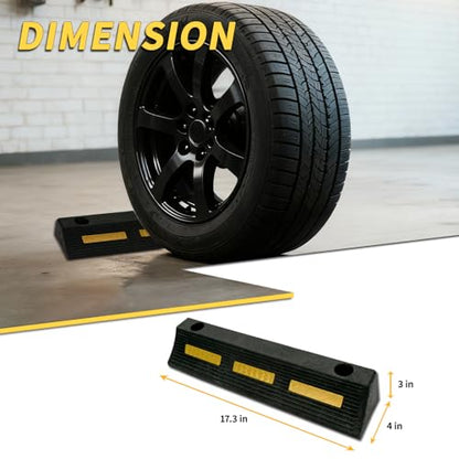 Vacallity 2 Pcs 17"L Heavy Duty Rubber Wheel Stops Parking Stopper for Garage Parking Aid Durable High-Visibility Tire Blocks Parking Aid Gadgets Tire Stops for Cars Trucks RVs with Bolt Installation - size: 3"Height2Pcs