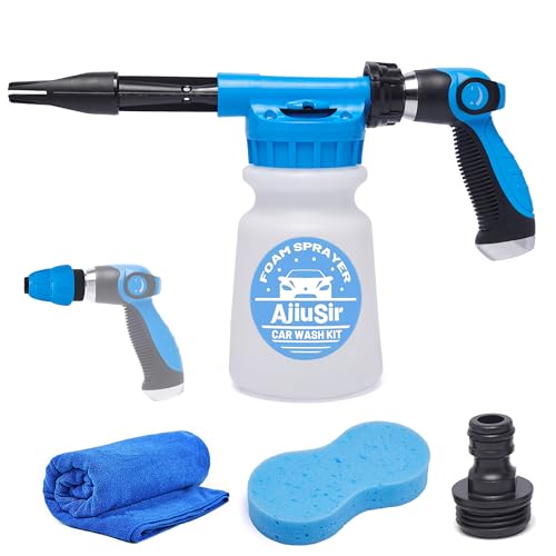 Car Wash Foam Gun Sprayer,Foam Connon for Garden Hose,Cleaning Kit | Car Washing Kit with Washing Sponge & Absorbent Towel, Hose Nozzle for Garden Cleaning, Pet Showering - color: Blue
