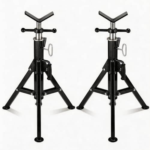 Garvee V Head Tripod Pipe Jack Stand, 1/8"-12" Pipe Support Rest, 2500 LB Heavy Duty Carbon Steel Adjustable 28"-52" Folding Portable Pipe Stand for Welding Pipe | Heavy Duty Carbon Steel Adjustable 28"-52" Folding Portable Pipe Stand for Welding Pipe - c