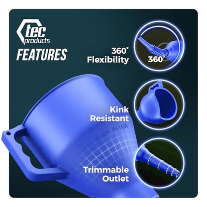 TEC Products FlexAll Long Flexible Funnels - Automotive Oil Funnel with Hose, Durable Nitrile Rubber for Oil Change, Transmission Funnel Fluid, Diesel, Fuel, Gas - Made in USA - Blue (12 x 4 Inches) - color: Blue, size: Small