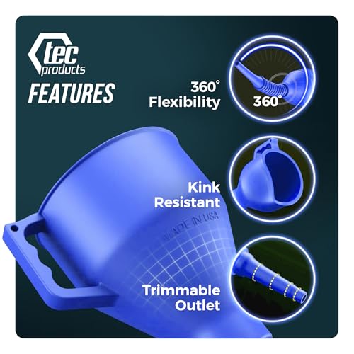 TEC Products FlexAll Long Flexible Funnels - Automotive Oil Funnel with Hose, Durable Nitrile Rubber for Oil Change, Transmission Funnel Fluid, Diesel, Fuel, Gas - Made in USA - Blue (16 x 5 Inches) - color: Blue, size: Large