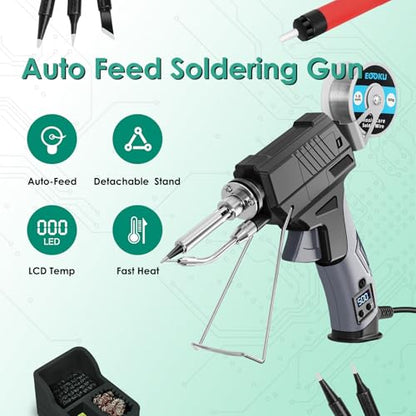 Soldering Iron gun Kit,60W Auto Feed Soldering Kit with Adjustable Temperature LCD Display,Wire,Tip Cleaner Kit,5Tips,Pump for Electronic PCB Repair,DIY - style: Soldering Iron Gun Kit with 3-in-1 Cleaner