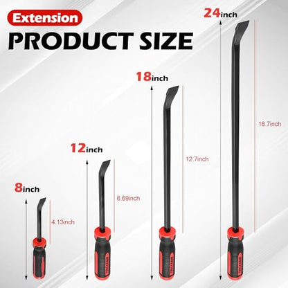 TOOLEAGUE Utility 4Pcs Pry Bar Set,8",12",18",24" Mechanic Hand Tools with Thicker Strike Cap Handle,Heavy Duty Pry Bar Tools for Automotive,Black and Red - size: 8",12",18",24"