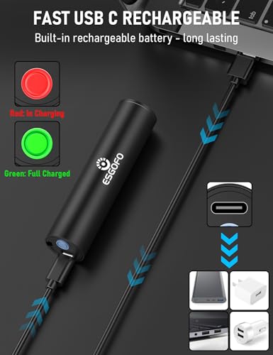 Esgofo 365nm UV Flashlight Mini, Ultraviolet Small Black Light Flash Lights USB C Rechargeable, Portable Handheld LED Blacklight for Pet Urine Detection Scorpion Resin Curing
