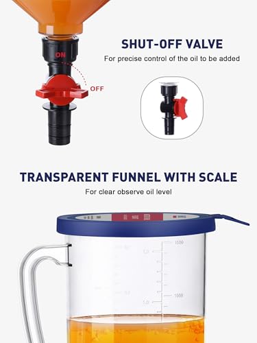 Engine Oil Funnel Kit, Upgraded Spill-Proof Design with Flow Control Valve | Oil Funnel for Oil Change, Oil Change Funnel Kit, Car Oil Funnel, Toyota Oil Funnel, Universal Fit, 1.6 QT Capacity
