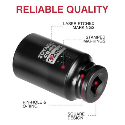 1/2" Drive 32mm Deep 6 Pt CR-MO Metric Impact Socket for Axle Nuts - size: 32mm, style: 1/2" Drive Deep