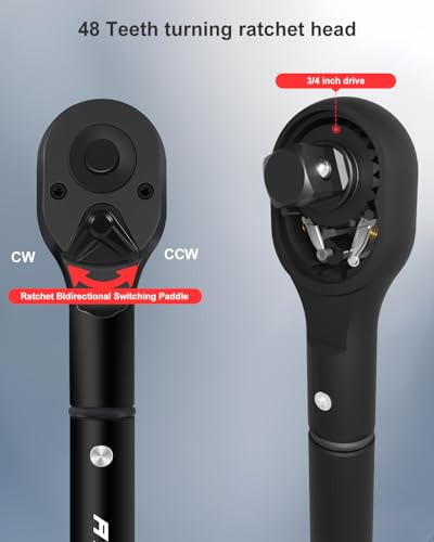 ATsafepro 3/4 Torque Wrench 100-650 Ft-Lb – ±3% Accuracy, Reversible 48-Tooth Ratchet, Cr-V Steel, Dual Scale, 3/4" Drive Click Heavy Duty Precision Torque Wrench for Truck, RV, Heavy Equipment - style: 3/4" 100-650 FT.LB Torque Wrench