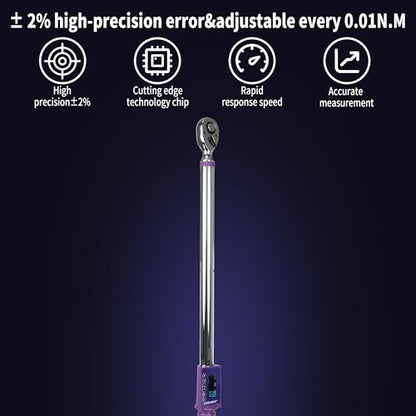 Digital Torque Wrench 1/2 Drive, (14.7-295 FT-LB/20-400N.M) ±2% High Accuracy Digital Torque Wrench, With Vibration, Buzzer and LED Alert - size: 1/2-inch (14.7-295 Ft-lbs./20-400Nm)