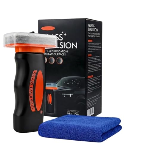 Glass Cleaner for Car Windshield - Oil Film Remover, Glass Emulsion Cleaner Kit with Microfiber Towel, Car Window Cleaner Removes Road Film Water Spots, Windshield Glass Guard Protection (100g)
