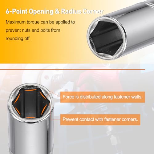 HARFINGTON Deep 6-Point Impact Socket 1/4" Drive 11mm Metric Socket 50mm (2") Long with 1/4" Hex Shank Adapter, CR-V Steel Socket Adapter Accessory Tool Set Kit for Hex Bolts Nuts - size: 11mm x 50mm