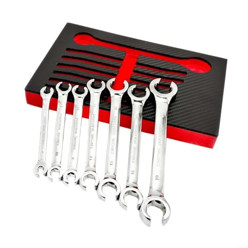 7PCS 6-21mm Double-End Metric Flare Nut Wrench Set in Chrome Vanadium Steel, for Automotive Fuel Brake Air Conditioning and Plumbing Jobs