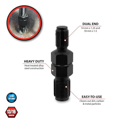 Performance Tool W80539 14 mm and 18 mm Spark Plug Hole Chaser | Cleans dirt, carbon, and metal particles from spark plug holes. Not for tapping use. 14mm and 18mm sizes - style: 14/18mm Spark Plug Hole Chaser