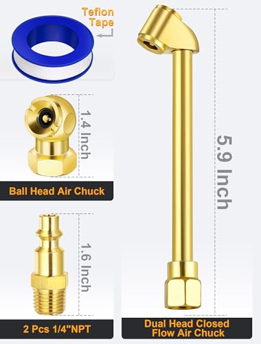 Dual Head Air Chuck Set, 1/4" NPT Quick Plug, Tire Inflator Accessory | Dual Head Air Chuck, Closed Ball Tire Chuck, 1/4" NPT Male Quick Plug, Fits Tire Inflators & Air Compressors - size: Normal