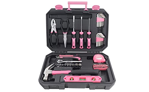 Apollo Tools 65 Piece Essential Tool Set with Sockets and Most-Used Tools for Do it Yourself Repairs and Maintenance Pink Ribbon - Pink - DT0001P - color: Pink, size: 65-Piece
