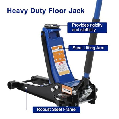 3 Ton Low Profile Hydraulic Floor Jack with Dual Pump System, Hydraulic Racing Floor Jack with 3"-19.5" Lifting Range & Safety Lock for Cars, Trucks, SUV, Blue