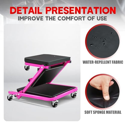Foldable Z Creeper 2 in 1 Rolling Seat for Garage Shop Auto Repair Purple | 40 inch Low Profile Creeper with Wheels - style: 40inch-Purple