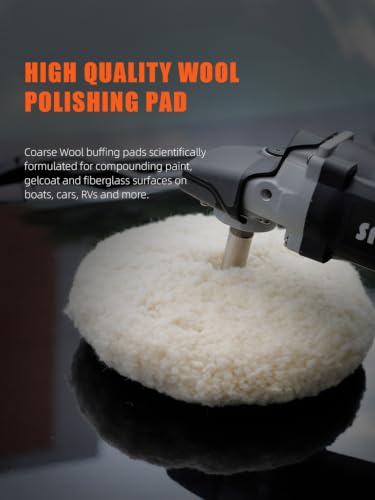 SPTA 7" (180mm) Wool Buffing Pad, Double Side 100% Natural Wool Pad with 5/8-11 Thread for 2-Sided Compound Cutting and Polishing for Automotive, Marine and Epoxies - size: 7 Inch