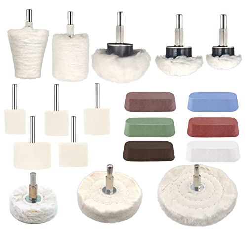 19 Pcs Buffing Wheel for Drill,Buffing Pad Polishing Wheel Kits with 6 Pcs Polishing Compound and 5 Pcs Felt Polishing Wheel,for Aluminum, Stainless Steel, Chrome,Metal,Glass,Car Detailing