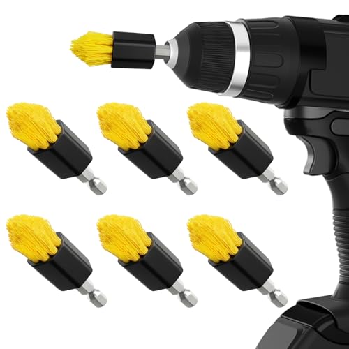 Holikme 6pcs Drill Brush Set for Home Cleaning - Grout and Tight Spaces | 3/4”W Drill Brush Attachment Set, corner brush, detail brush, grout, tile, shower and tub cleaning